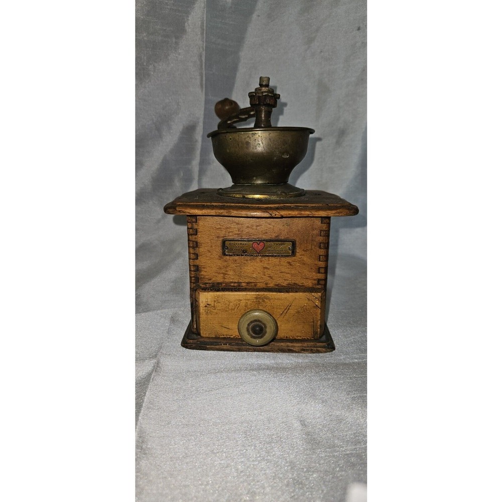 Antique German Hand Crank Coffee Mill Grinder Beste Garantirte Ware Dovetail Box